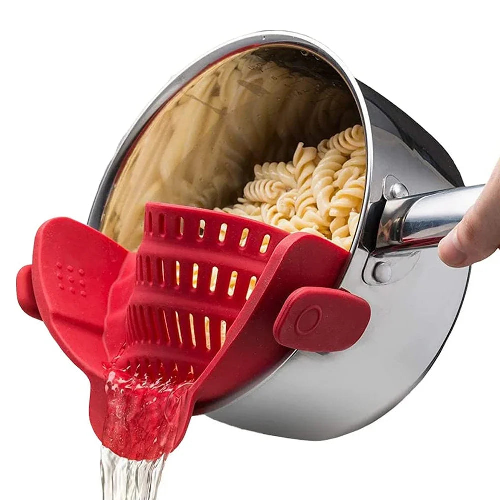 🍳 Universal Silicone Strainer Clip – Hassle-Free Kitchen Draining Solution