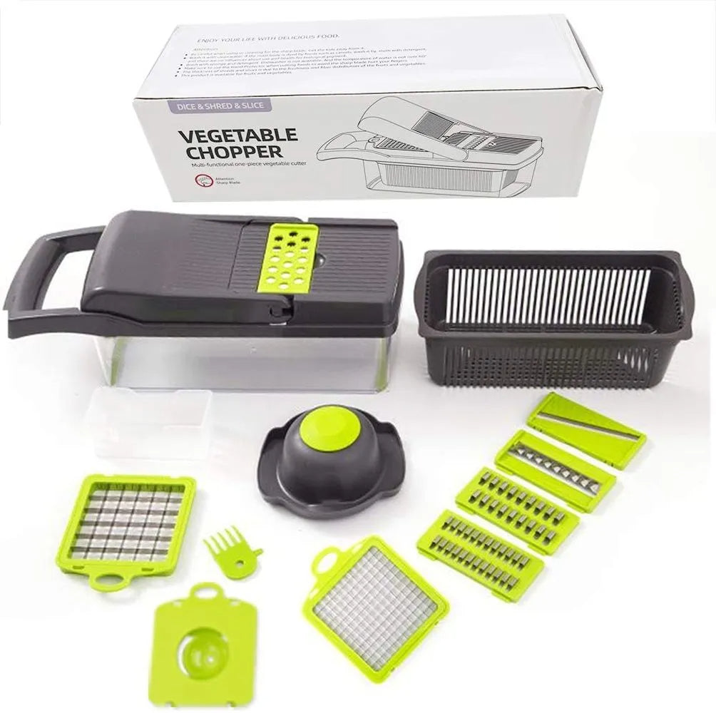 🥗 12-in-1 Vegetable Cutter Slicer Chopper with Basket – Multifunctional Kitchen Prep Tool