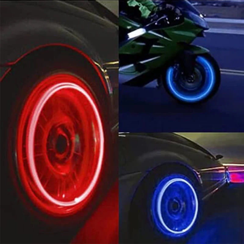 🚗 Tire Valve LED Caps – 4-Piece Colorful Wheel Lights for Cars, Bikes, and Motorcycles