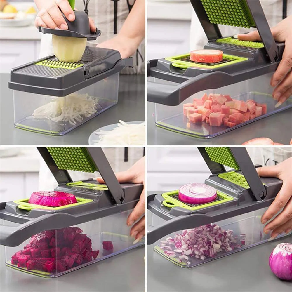 🥗 12-in-1 Vegetable Cutter Slicer Chopper with Basket – Multifunctional Kitchen Prep Tool