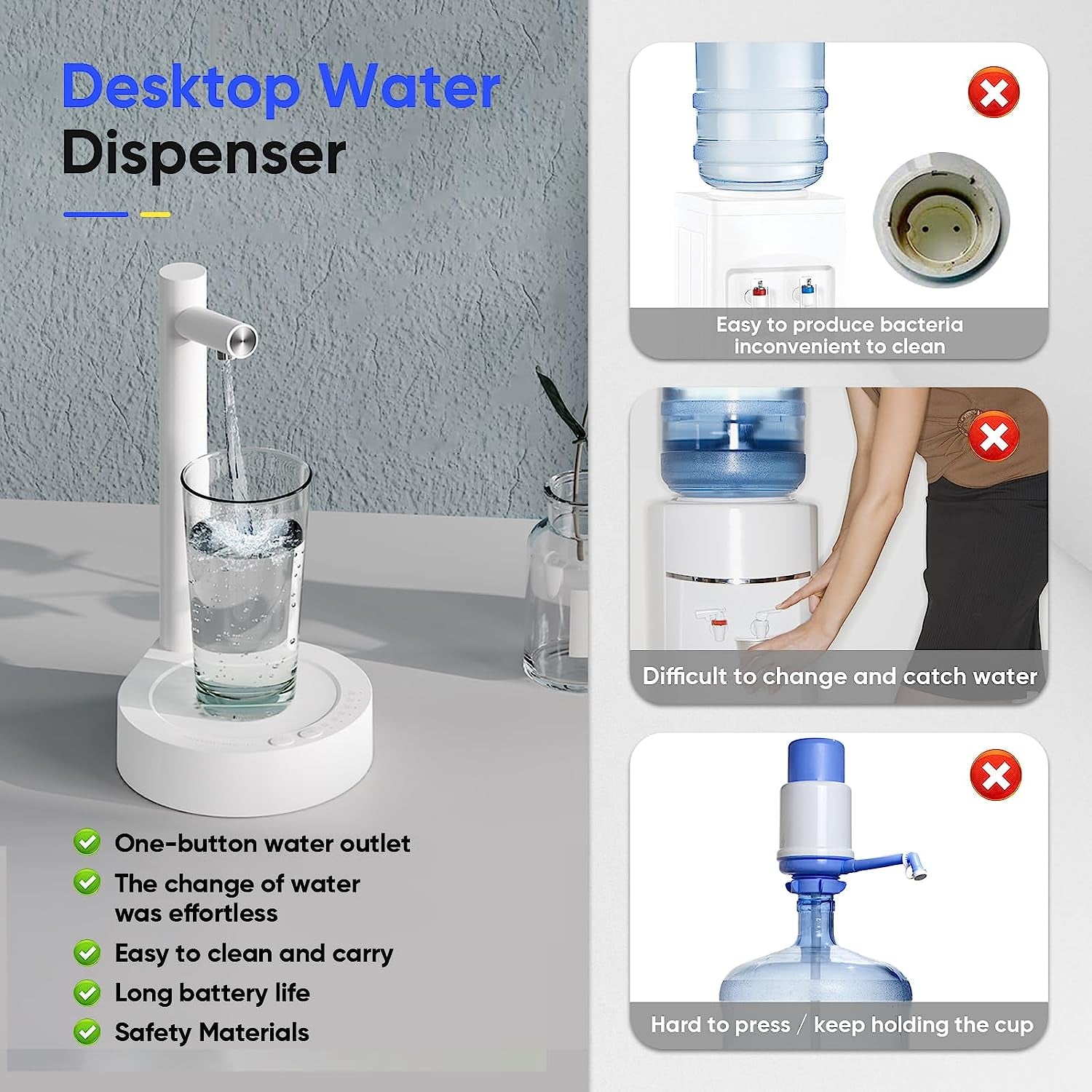 💧 Automatic Desktop Water Dispenser — Portable, USB-Charged & Perfect for 5-Gallon Bottles