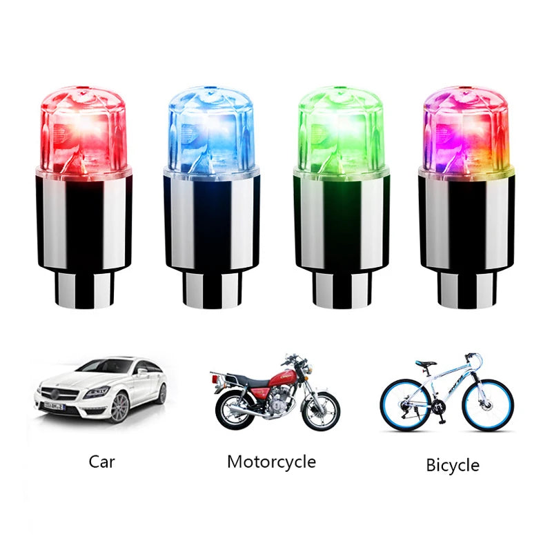 🚗 Tire Valve LED Caps – 4-Piece Colorful Wheel Lights for Cars, Bikes, and Motorcycles