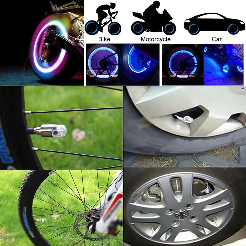 🚗 Tire Valve LED Caps – 4-Piece Colorful Wheel Lights for Cars, Bikes, and Motorcycles