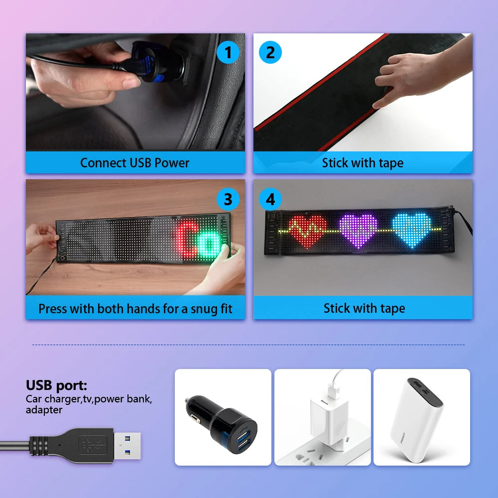 ✨ Flexible Car LED Panel – Programmable Bluetooth App-Controlled Light Sign for Vehicles