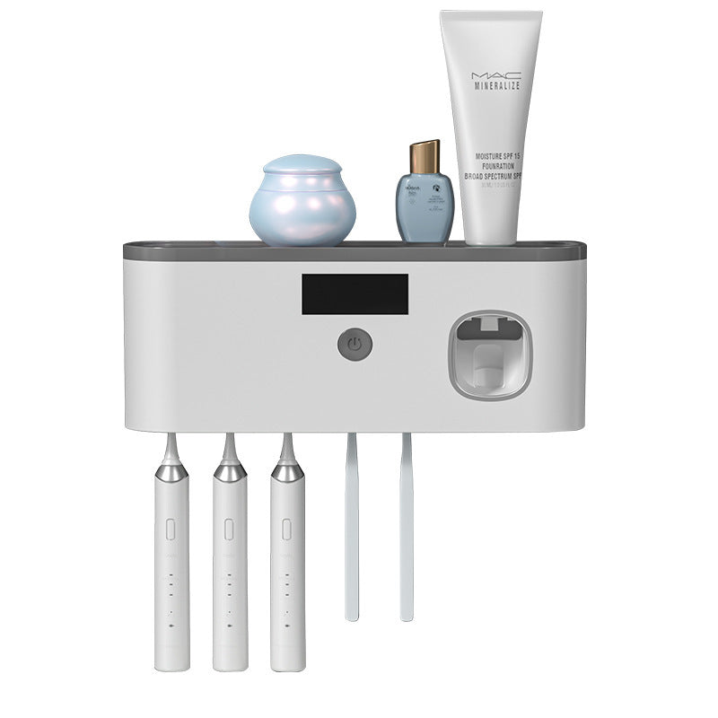 🦷 Wall-Mounted Toothbrush Holder – UV Sterilization & Storage Rack with Toothpaste Squeezer