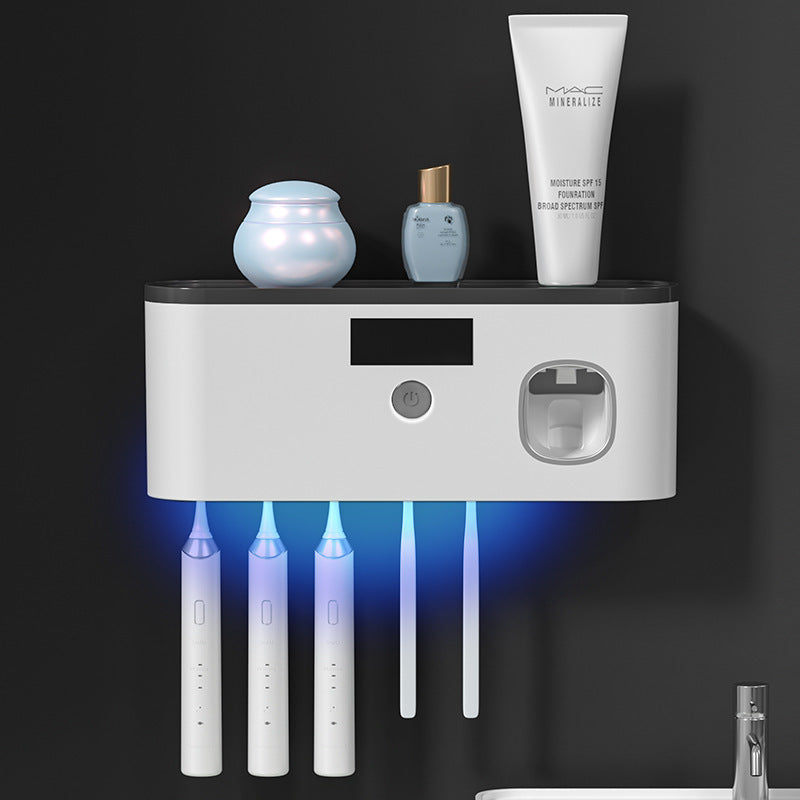 🦷 Wall-Mounted Toothbrush Holder – UV Sterilization & Storage Rack with Toothpaste Squeezer