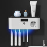 🦷 Wall-Mounted Toothbrush Holder – UV Sterilization & Storage Rack with Toothpaste Squeezer